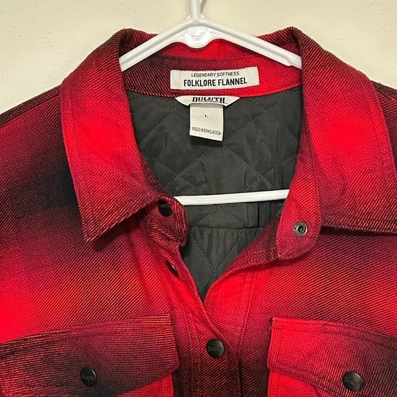 Duluth Trading Co Folklore Flannel Red and Black Plaid ShirtJac large - Picture 3 of 9